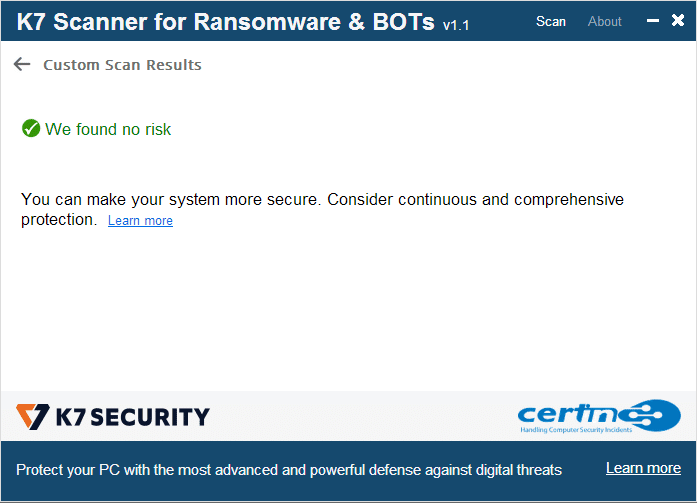 K7 Scanner for Ransomware & BOTs 1.0.0.219 Full